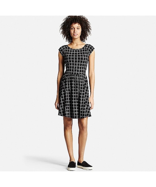 ユニクロ ユニクロ の Women ブラワンピース ウィンドウペン 半袖 ワンピース Wear