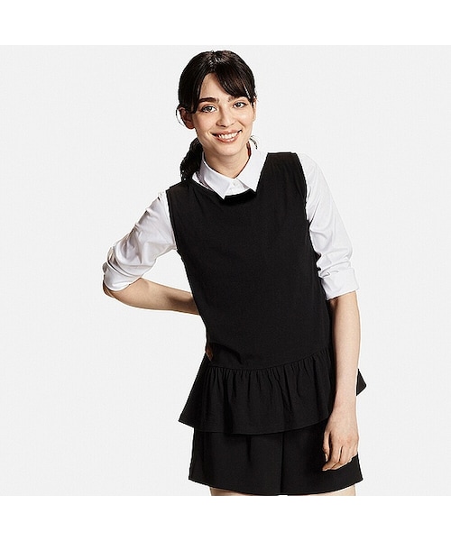 UNIQLO（ユニクロ）の「WOMEN ペプラムタンクトップ（Tシャツ/カットソー・レディース・WHITE 00/BLUE 62/BLACK 09/GREEN 53・XL/XS/M/L/S）」の2枚目の写真