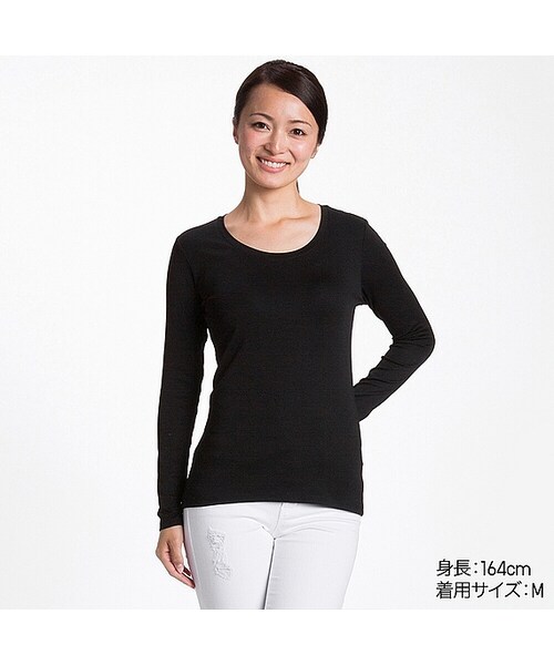 UNIQLO（ユニクロ）の「WOMEN スーピマコットンモダールクルーネックT（長袖）（Tシャツ/カットソー・レディース・WHITE 00/NAVY 69/NATURAL 30/GRAY 04/PINK 10/BLACK 09・3XL/XXL/XL/S/XS/M/L）」の2枚目の写真