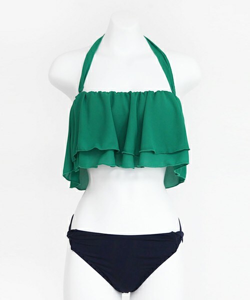 DHOLIC（ディーホリック）の「シフォンラッフルティアードバンディングビキニ（水着・レディース・パープル/グリーン・FREE）」の2枚目の写真