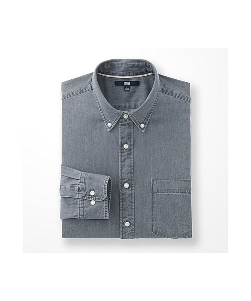 UNIQLO（ユニクロ）の「MEN デニムシャツ（長袖）（シャツ/ブラウス・メンズ・BLUE 66/BLUE 68/GRAY 04/BLUE 63・4XL/L/3XL/XL/M/S/XXL）」の2枚目の写真