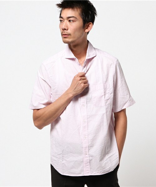 MEN'S BIGI(メンズビギ)の「パナマドビー半袖シャツ/JAPAN MADE(日本製)(シャツ/ブラウス・メンズ・ホワイト/ネイビー/ピンク・S/M/L)」の1枚目の写真