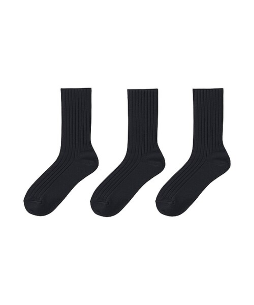 UNIQLO（ユニクロ）の「レギュラーソックス（リブ・3足組）（レギンス/スパッツ・レディース・WHITE 00/BLACK 09・フリー）」の2枚目の写真