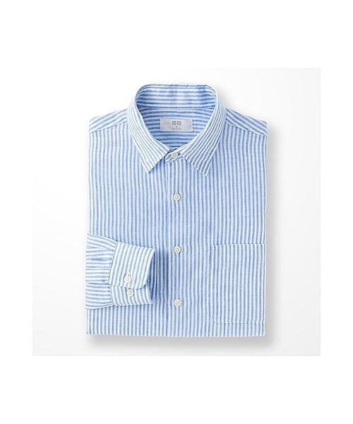 UNIQLO（ユニクロ）の「MEN プレミアムリネンストライプシャツ（長袖）（シャツ/ブラウス・メンズ・DARK GRAY 08/BLUE 64・S/L/M/XL）」の2枚目の写真