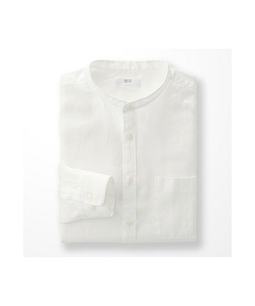 UNIQLO（ユニクロ）の「MEN プレミアムリネンスタンドカラーシャツ（長袖）（シャツ/ブラウス・メンズ・NAVY 69/BLUE 64/WHITE 00・L/S/M/XL）」の2枚目の写真