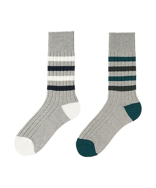 UNIQLO（ユニクロ）の「MEN ヒートテックリブボーダーソックス（2足組）（ソックス/靴下・メンズ・NAVY 69/GRAY 03・フリー）」の2枚目の写真