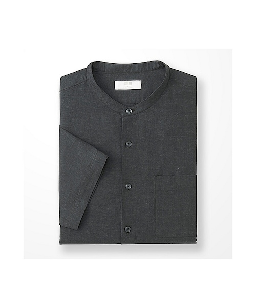UNIQLO（ユニクロ）の「MEN リネンコットンスタンドカラーシャツ（半袖）（シャツ/ブラウス・メンズ・BLUE 63/WHITE 00/DARK GRAY 08/GREEN 54/NAVY 69・XL/S/M/L）」の3枚目の写真