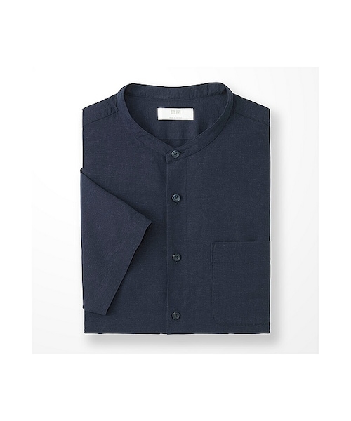 UNIQLO（ユニクロ）の「MEN リネンコットンスタンドカラーシャツ（半袖）（シャツ/ブラウス・メンズ・BLUE 63/WHITE 00/DARK GRAY 08/GREEN 54/NAVY 69・XL/S/M/L）」の5枚目の写真