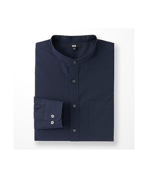 UNIQLO（ユニクロ）の「MEN エクストラファインコットンブロードスタンドカラーシャツ（長袖）（シャツ/ブラウス・メンズ・WHITE 00/NAVY 69/BLUE 63・L/S/XXL/M/XL）」の2枚目の写真