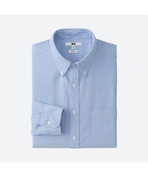 UNIQLO（ユニクロ）の「オックスフォードスリムフィットシャツ（長袖）（シャツ/ブラウス・メンズ・BLUE 63/OFF WHITE 01/PINK 12・XL/S/M/L）」の2枚目の写真