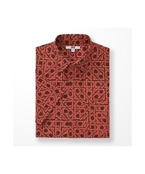 UNIQLO（ユニクロ）の「MEN プリントシャツ（半袖）（シャツ/ブラウス・メンズ・BLUE 68/BROWN 37/DARK BROWN 38・XL/S/L/M）」の3枚目の写真