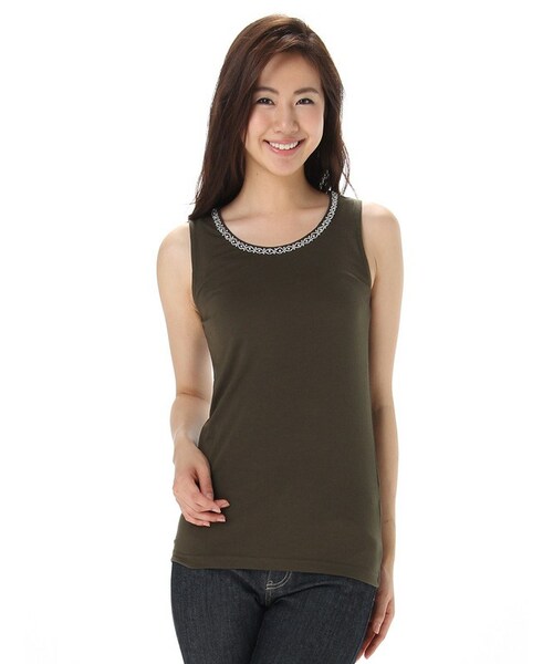 aliceauaa 黒 プリントデザイン ビジュー付 タンクトップ 【楽天市場