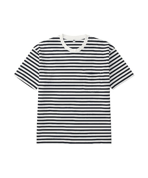 UNIQLO（ユニクロ）の「MEN ビッグシルエットボーダーT（半袖）（Tシャツ/カットソー・メンズ・GRAY 03/WHITE 00・S/M/XS/XL/L）」の2枚目の写真