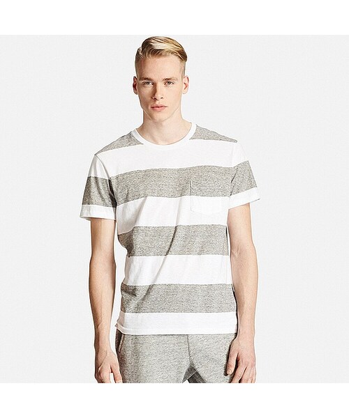 UNIQLO(ユニクロ)の「MEN ウォッシュボーダーT(半袖)(Tシャツ/カットソー・メンズ・GRAY 03/NAVY 69/BLUE 64/GREEN 53/ORANGE 25/YELLOW 44・S/M/XS/XXL/XL/L/3XL)」の1枚目の写真