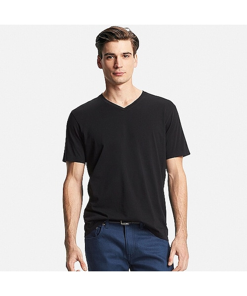 UNIQLO（ユニクロ）の「MEN スーピマコットンVネックT（半袖）（Tシャツ/カットソー・メンズ・GRAY 03/LIGHT BLUE 60/WHITE 00/BLACK 09/DARK GRAY 08/DARK GREEN 58/BLUE 63/BLUE 68/NAVY 69/RED 13・M/S/3XL/XL/L/XS/XXL/4XL）」の3枚目の写真