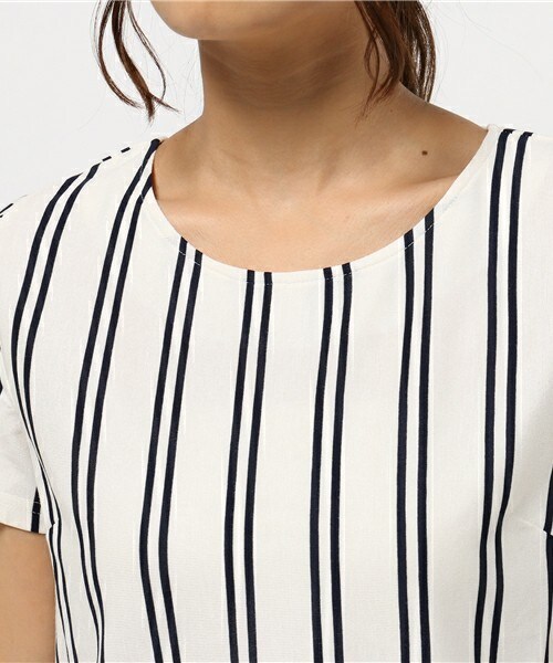 actuel（アクチュエル）の「ストライプジャージ半袖セットアップ（セットアップ・レディース・オフホワイト/キナリ/ネイビー・FREE）」の6枚目の写真