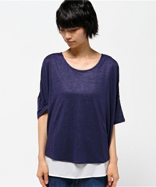 INTERPLANET WINGS（インタープラネットウィング）の「スラブ天竺レイヤードP/O（Tシャツ/カットソー・レディース・グレー/ブルー/ネイビー・FREE）」の4枚目の写真