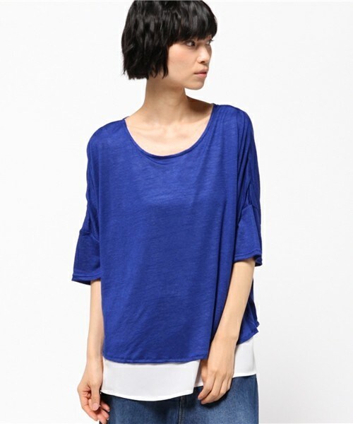 INTERPLANET WINGS（インタープラネットウィング）の「スラブ天竺レイヤードP/O（Tシャツ/カットソー・レディース・グレー/ブルー/ネイビー・FREE）」の3枚目の写真