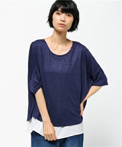 INTERPLANET WINGS（インタープラネットウィング）の「スラブ天竺レイヤードP/O（Tシャツ/カットソー・レディース・グレー/ブルー/ネイビー・FREE）」の2枚目の写真