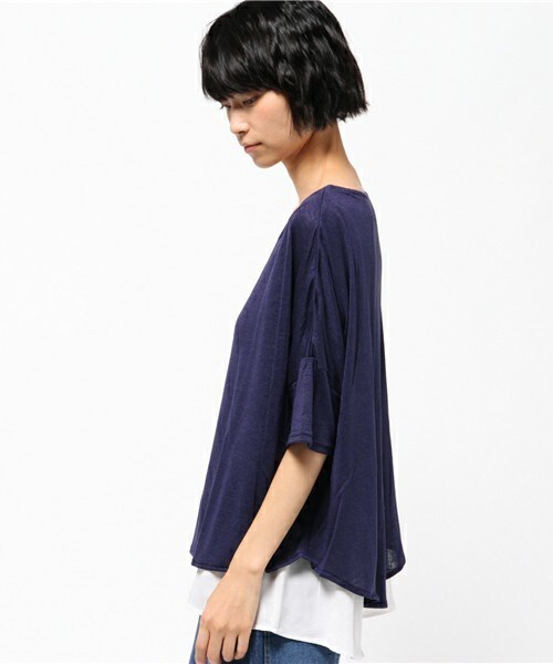 INTERPLANET WINGS（インタープラネットウィング）の「スラブ天竺レイヤードP/O（Tシャツ/カットソー・レディース・グレー/ブルー/ネイビー・FREE）」の5枚目の写真