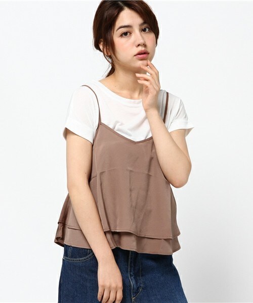 actuel（アクチュエル）の「レイヤードキャミアンサンブル（Tシャツ/カットソー・レディース・ブラック/モカ・FREE）」の2枚目の写真