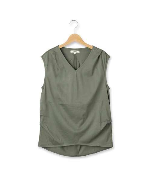 OZOC（オゾック）の「Vネックコットンノースリーブプルオーバー（トップス・レディース・レンガ/ブラック/ダークオリーブ/オフホワイト・その他）」の4枚目の写真