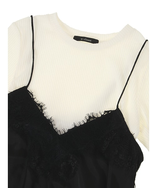 w closet（ダブルクローゼット）の「レース付きキャミ×インナーセット（トップス・レディース・オレンジ×Sグレー/スミクロ×ブラック/ブラック×オフホワイト・FREE）」の7枚目の写真