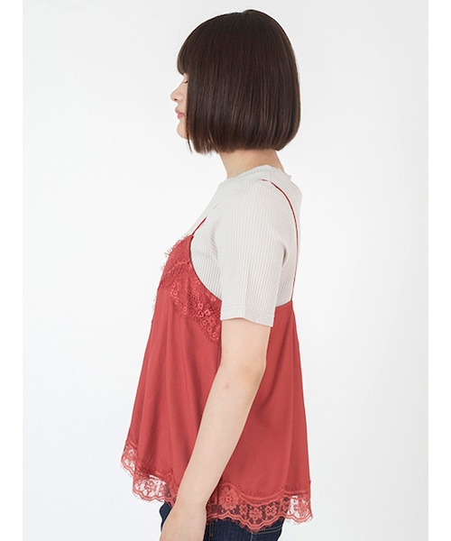 w closet（ダブルクローゼット）の「レース付きキャミ×インナーセット（トップス・レディース・オレンジ×Sグレー/スミクロ×ブラック/ブラック×オフホワイト・FREE）」の5枚目の写真