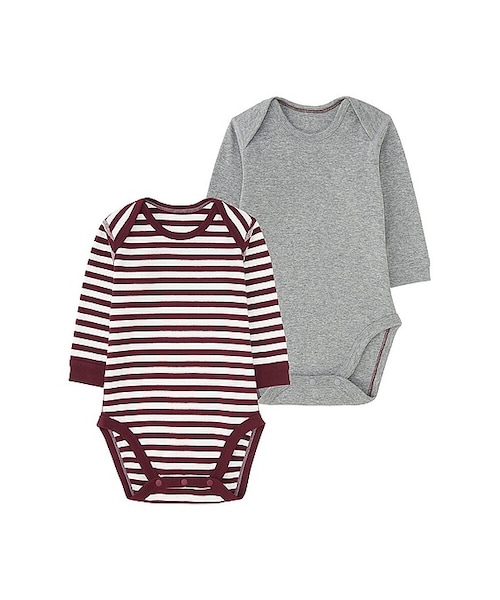 UNIQLO（ユニクロ）の「クルーネックボディ（ボーダー・長袖・2枚組）70-90サイズ（その他ベビー用品・キッズ・BLUE 67/WINE 18・70/90/80）」の2枚目の写真