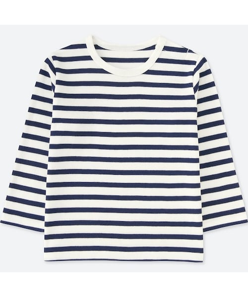 UNIQLO（ユニクロ）の「クルーネックT（ボーダー・長袖）（その他トップス・キッズ・GREEN 55/YELLOW 43/WHITE 00/RED 15・80/100/90）」の2枚目の写真