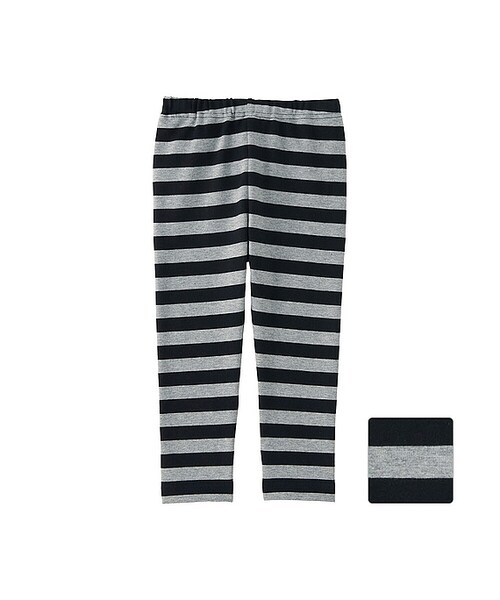 UNIQLO（ユニクロ）の「レギンス（ボーダー・10分丈）（その他ベビー用品・キッズ・WINE 18/BLACK 09・90/100/80）」の2枚目の写真