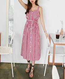 DHOLIC | ストラップボタンギンガムチェックワンピース(ワンピース)