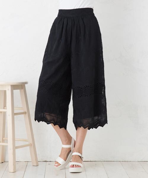 RAY CASSIN（レイカズン）の「刺繍レーススカンツ（パンツ・レディース・ブラック/オフシロ・FREE）」の8枚目の写真