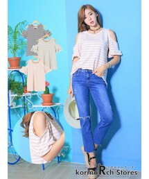 KORMARCH | 肩開きフレア袖ストライプトップス(Tシャツ/カットソー)
