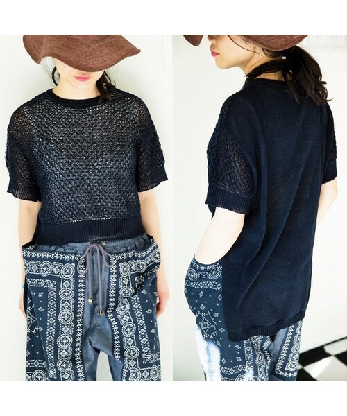 SLADKY（スラドキー）の「スラドキー オープンワークチュニック　ニット（ニット/セーター・レディース・ホワイト/ネイビー・FREE）」の2枚目の写真