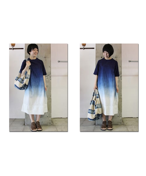 ティグルブロカンテ インディゴ染めカシュクールワンピース ワンピース