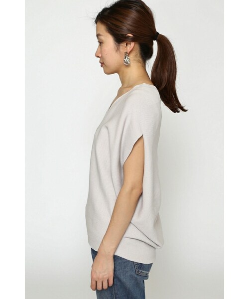 IENA♡コットンストレッチコクーンVネックプルオーバー（ピンク） コットンストレッチ コクーンV袖付きプルオーバー◇（ニット