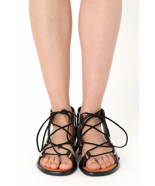 【ROSETTA GETTY】 BLACK FLAT レースアップ サンダル ROSETTA GETTY】 BLACK FLAT レースアップ サンダル 靴