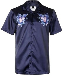 TOPMAN | Navy Heron Print Satin Feel Short Sleeve Casual Shirt(シャツ/ブラウス)