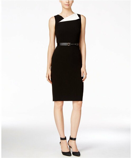 Calvin Klein カルバン クライン の Calvin Klein Calvin Klein Belted Foldover Sheath Dress ワンピース Wear