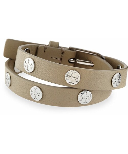 TORY BURCH（トリーバーチ）の「Tory Burch Leather Logo-Stud Double-Wrap Bracelet（ブレスレット・レディース・AGED VACHETTA/SHI/Brown/Gold/Gray・One Size）」の7枚目の写真