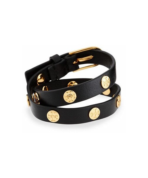 TORY BURCH（トリーバーチ）の「Tory Burch Leather Logo-Stud Double-Wrap Bracelet（ブレスレット・レディース・AGED VACHETTA/SHI/Brown/Gold/Gray・One Size）」の4枚目の写真