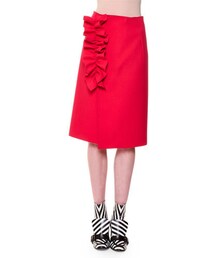 MSGM | MSGM Stretch Crepe Ruffle-Trim Midi Skirt, Red(スカート)
