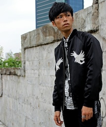 UNION STATION | メンズノンノ【MEN'S NON-NO】11月号　P125野村周平さん着用商品　鷲(ワシ)刺繍 スカジャン -GIVE PEACE A CHANCE-(ミリタリージャケット)