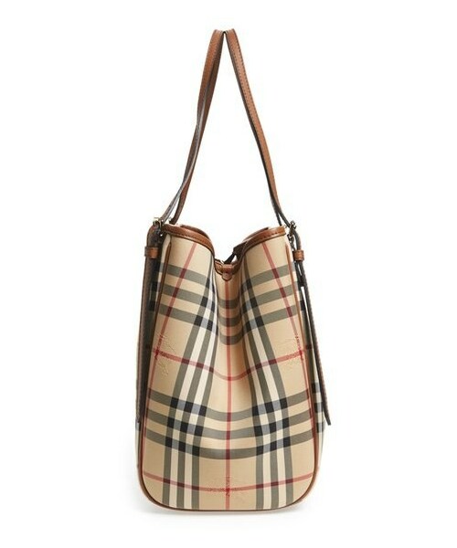 BURBERRY（バーバリー）の「Burberry 'Small Canter' Horseferry Check & Leather Tote（トートバッグ・レディース・Beige・Regular）」の3枚目の写真