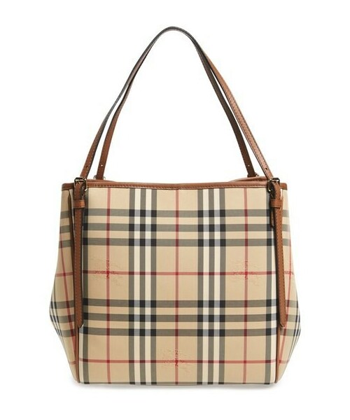 BURBERRY（バーバリー）の「Burberry 'Small Canter' Horseferry Check & Leather Tote（トートバッグ・レディース・Beige・Regular）」の4枚目の写真
