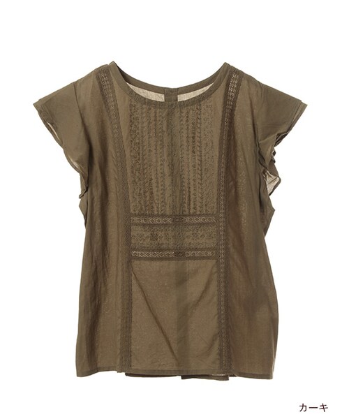 w closet（ダブルクローゼット）の「袖フリル刺繍ブラウス（トップス・レディース・オフホワイト/イエロー/カーキ/ネイビー・FREE）」の2枚目の写真