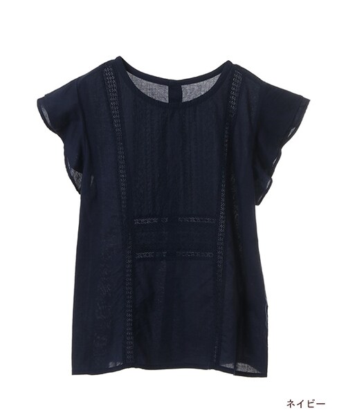 w closet（ダブルクローゼット）の「袖フリル刺繍ブラウス（トップス・レディース・オフホワイト/イエロー/カーキ/ネイビー・FREE）」の4枚目の写真