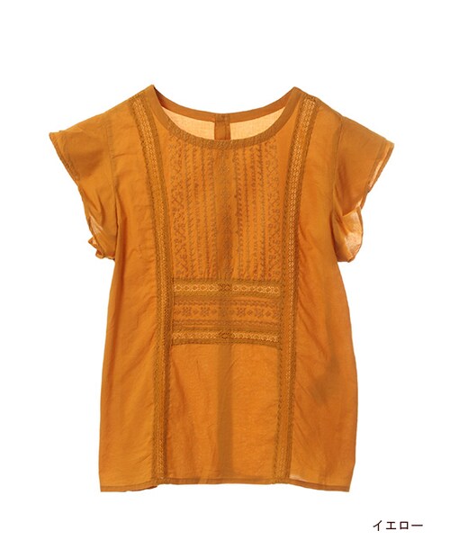 w closet（ダブルクローゼット）の「袖フリル刺繍ブラウス（トップス・レディース・オフホワイト/イエロー/カーキ/ネイビー・FREE）」の3枚目の写真