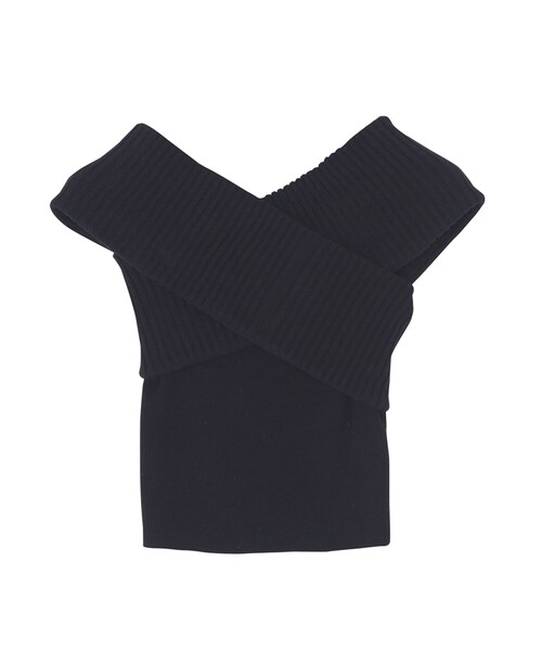 EMODA（エモダ）の「RIBデコルテトップ（トップス・レディース・ホワイト/ブラック/ネイビー/ベージュ・F）」の2枚目の写真